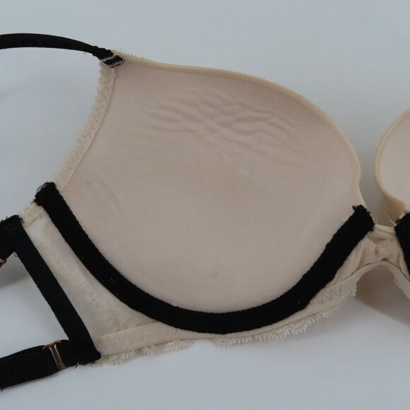 Victorias Secret 32D Very Sexy Push Up Bra Cream Lace Black Padded Underwire - Picture 10 of 16